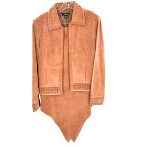 Willi Smith Women's Leather Skirt Jacket Set Western Size Large Tan